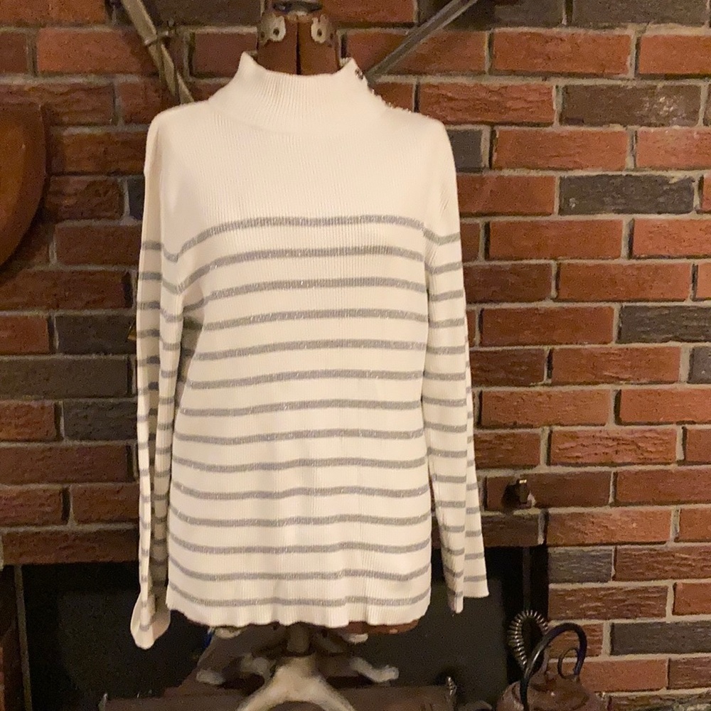 Ralph Lauren Cream And Silver Striped Sweater